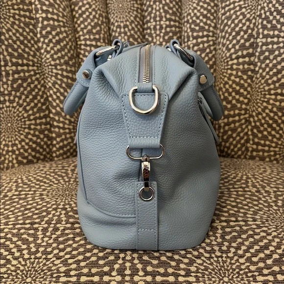 Heshe Light Blue Leather Satchel Bag with Detachable Adjustable Strap Like New - Picture 5 of 16